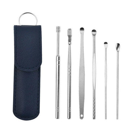 6Pcs Stainless Steel Ear Pick Curette Wax Cleaner Earpick Remover Earwax Removal - Pink