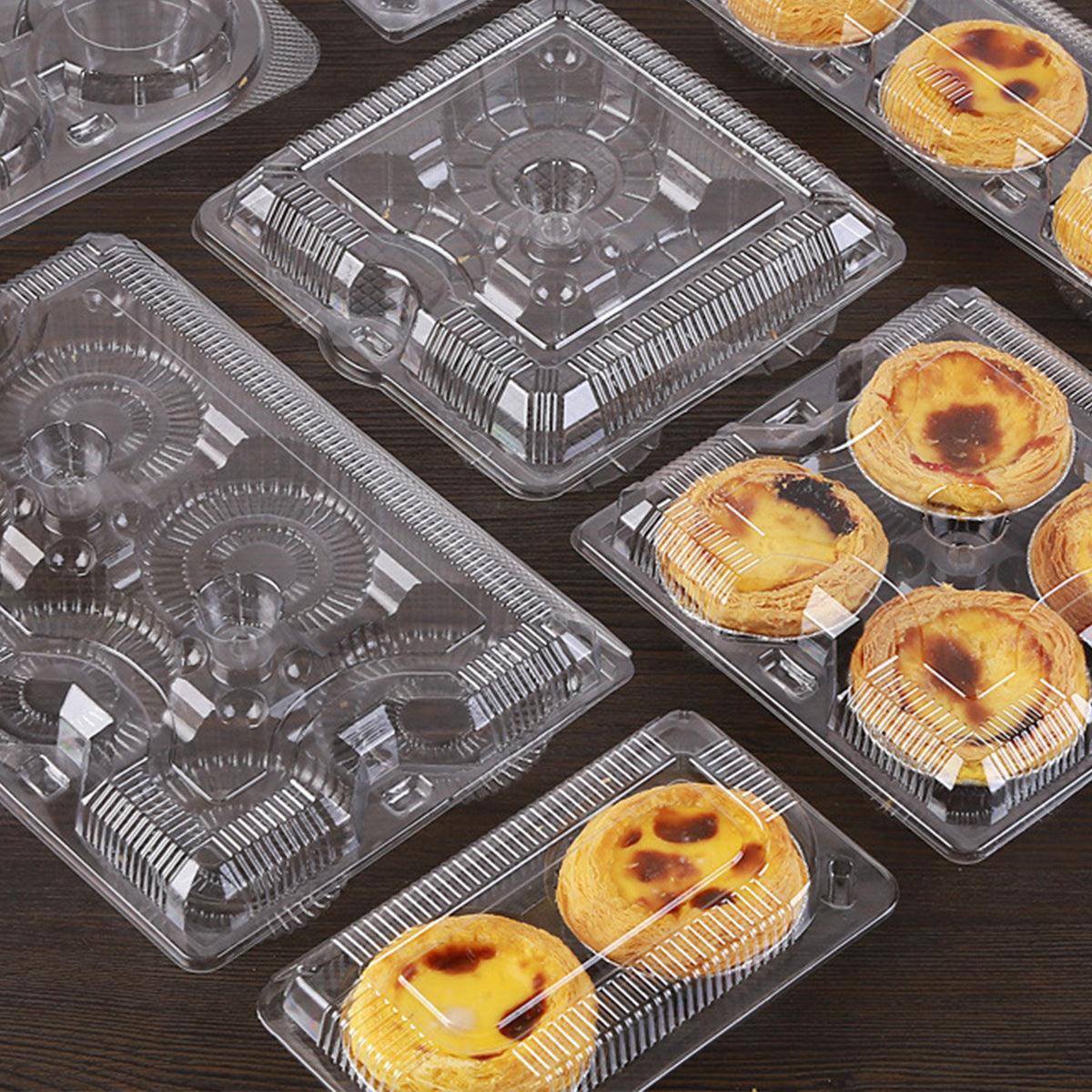 100PCS Transparent Plastic Egg Tart Box Disposable Bakery Packing Container - 17x18cm