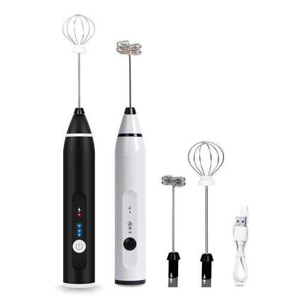 USB Rechargeable Electric Egg Beater Milk Coffee Frother Drink Foamer Mixer Tool - Black