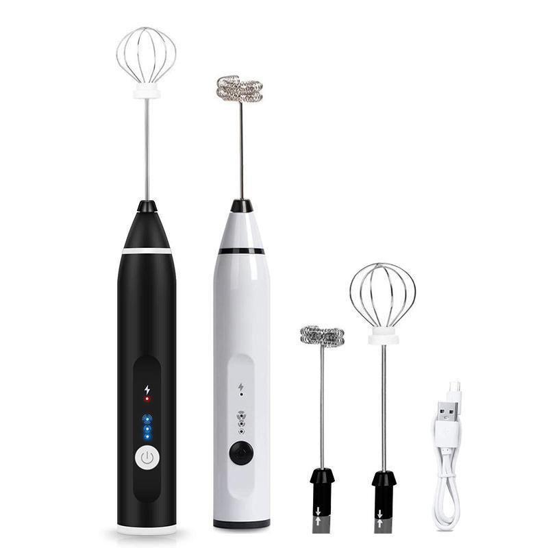USB Rechargeable Electric Egg Beater Milk Coffee Frother Drink Foamer Mixer Tool - White