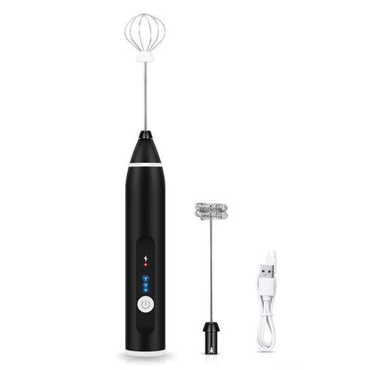 USB Rechargeable Electric Egg Beater Milk Coffee Frother Drink Foamer Mixer Tool - White