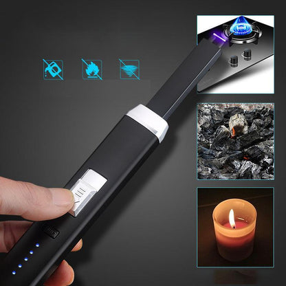 Electronic Usb Rechargeable Pulse Arc Candle Lighter Kitchen Camping Stove Bbq - Silver