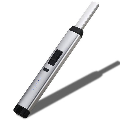 Electronic Usb Rechargeable Pulse Arc Candle Lighter Kitchen Camping Stove Bbq - Silver