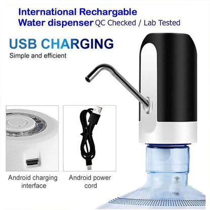 Electric Water Bottle Pump Dispenser Drinking Usb Button Black White Drinking - Black