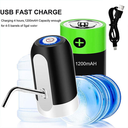 Electric Water Bottle Pump Dispenser Drinking Usb Button Black White Drinking - Black