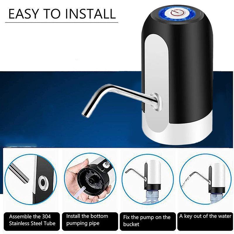 Electric Water Bottle Pump Dispenser Drinking Usb Button Black White Drinking - Black