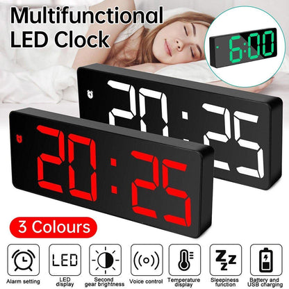 LED Digital Alarm Clock Large Display Dual Power Options Home Office Decor - Green