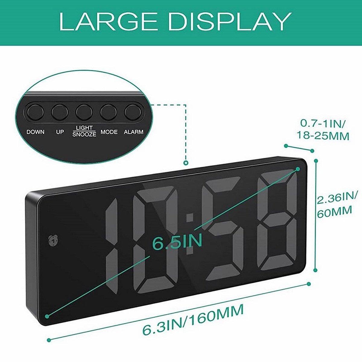 LED Digital Alarm Clock Large Display Dual Power Options Home Office Decor - Green