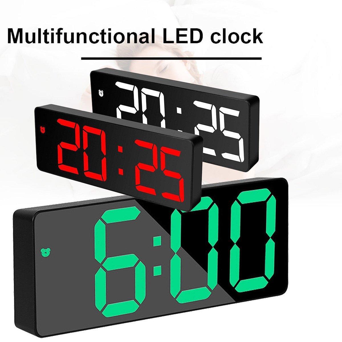 LED Digital Alarm Clock Large Display Dual Power Options Home Office Decor - Red