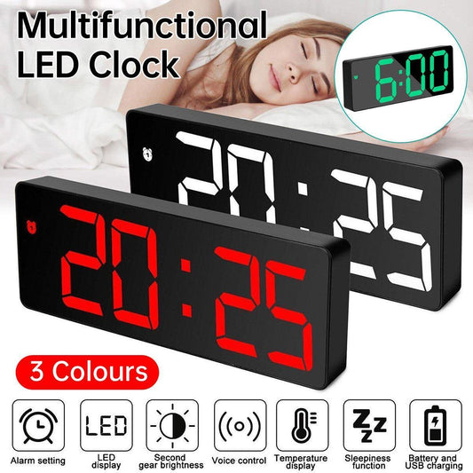 LED Digital Alarm Clock Large Display Dual Power Options Home Office Decor - White