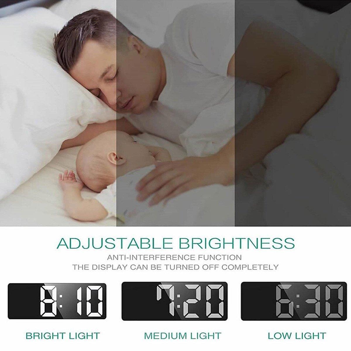 LED Digital Alarm Clock Large Display Dual Power Options Home Office Decor - White