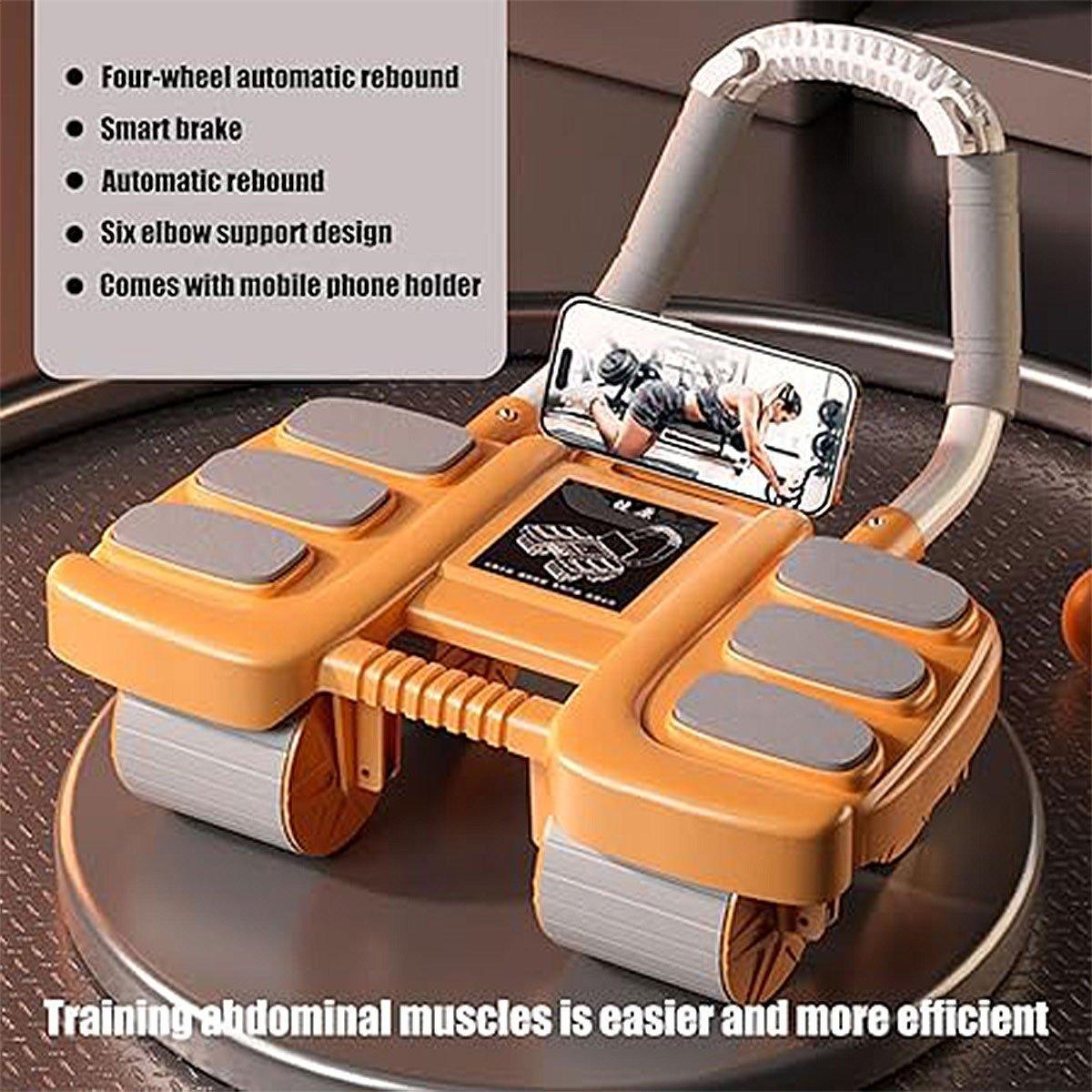 Four Wheel Abdominal Exercise Roller Elbow Support for Core Strength Training - Black