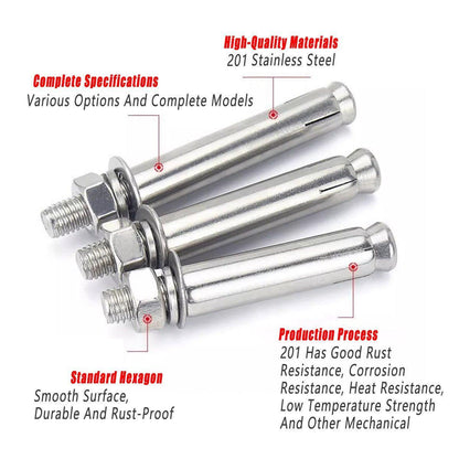 M8 Stainless Steel Expansion Anchor Bolts Heavy Duty Hex Head Screws - M8*80