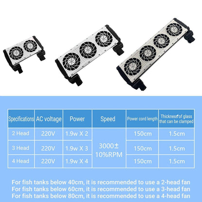 Mini Aquarium Cooling Fan for Fish Shrimp Tanks Quiet Temperature Control - Three head
