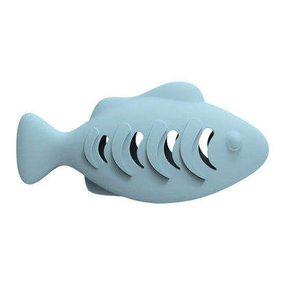 Interactive Cat Toys Fish Leaky Food Dispenser Fun Pet Play Chew Toy Durable - Blue