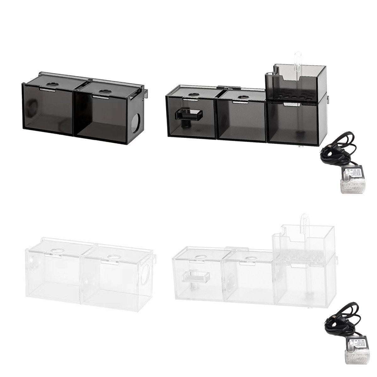 Fish Tank Filter Box 3in1 Oxygenating Wall Mount Built In Silent Water Purifier - White-2Grids