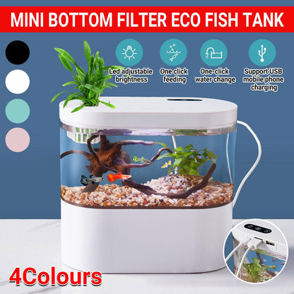Mini Self-Circulating Desktop Fish Tank Eco-Friendly Creative Aquarium for Home - Black