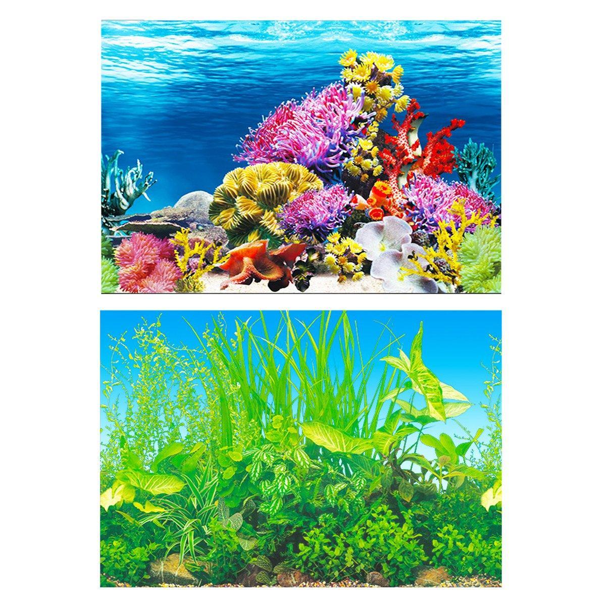 Aquarium Background Fish Tank Wallpaper Double Sided Decoration Sticker Paper - H-50cmx82cm
