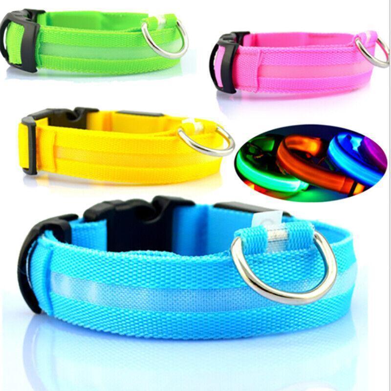 XL Size USB Rechargeable LED Dog Collar Nylon Glow Flashing Light Up Gear - Red
