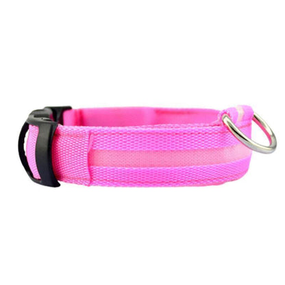 XL Size USB Rechargeable LED Dog Collar Nylon Glow Flashing Light Up Gear - Red
