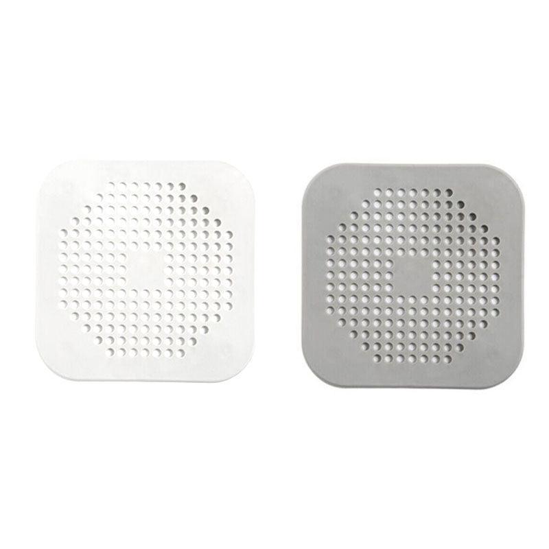 2X Square Drain Cover For Shower Drain Hair Catcher Flat Silicone Plug For Bath - Grey