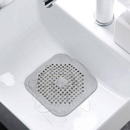 2X Square Drain Cover For Shower Drain Hair Catcher Flat Silicone Plug For Bath - Grey