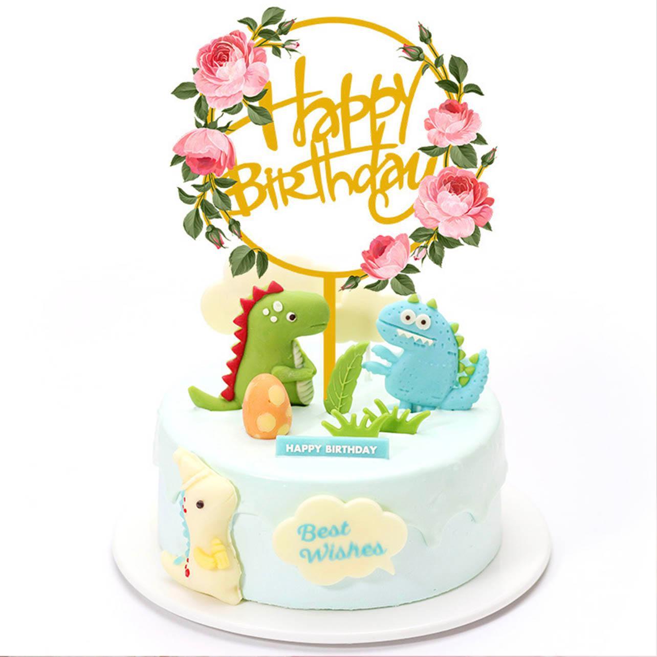 Happy Birthday Anniversary Wedding Cake Flowers Topper Acrylic Party Decorations - NO.01