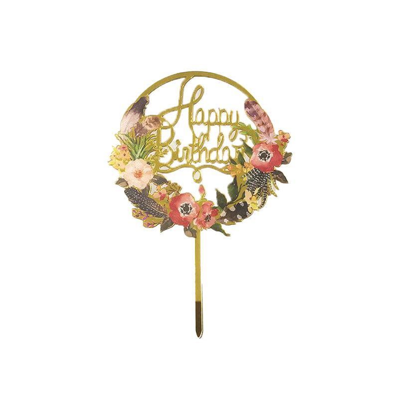 Happy Birthday Anniversary Wedding Cake Flowers Topper Acrylic Party Decorations - NO.11