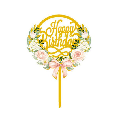 Happy Birthday Anniversary Wedding Cake Flowers Topper Acrylic Party Decorations - NO.12