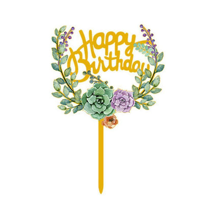 Happy Birthday Anniversary Wedding Cake Flowers Topper Acrylic Party Decorations - NO.12