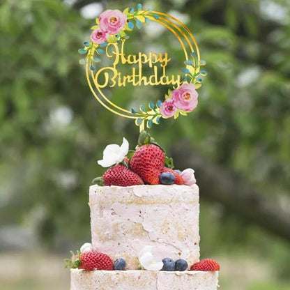 Happy Birthday Anniversary Wedding Cake Flowers Topper Acrylic Party Decorations - NO.13