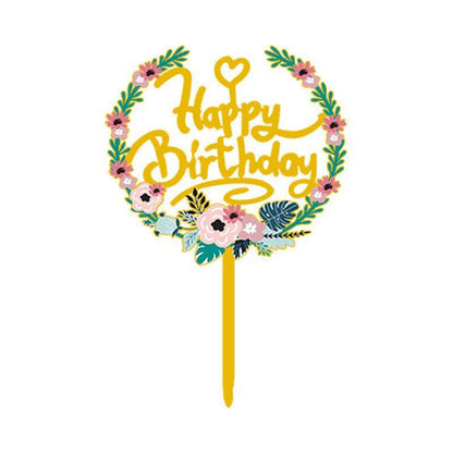Happy Birthday Anniversary Wedding Cake Flowers Topper Acrylic Party Decorations - NO.13