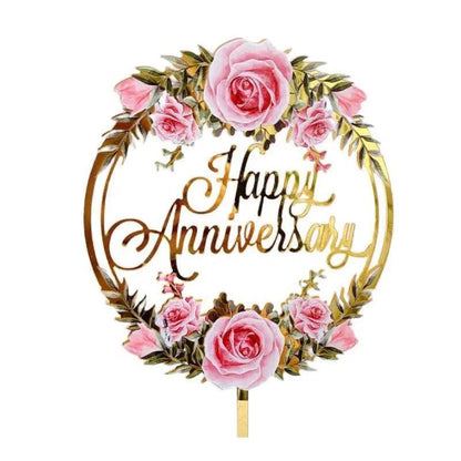 Happy Birthday Anniversary Wedding Cake Flowers Topper Acrylic Party Decorations - NO.14