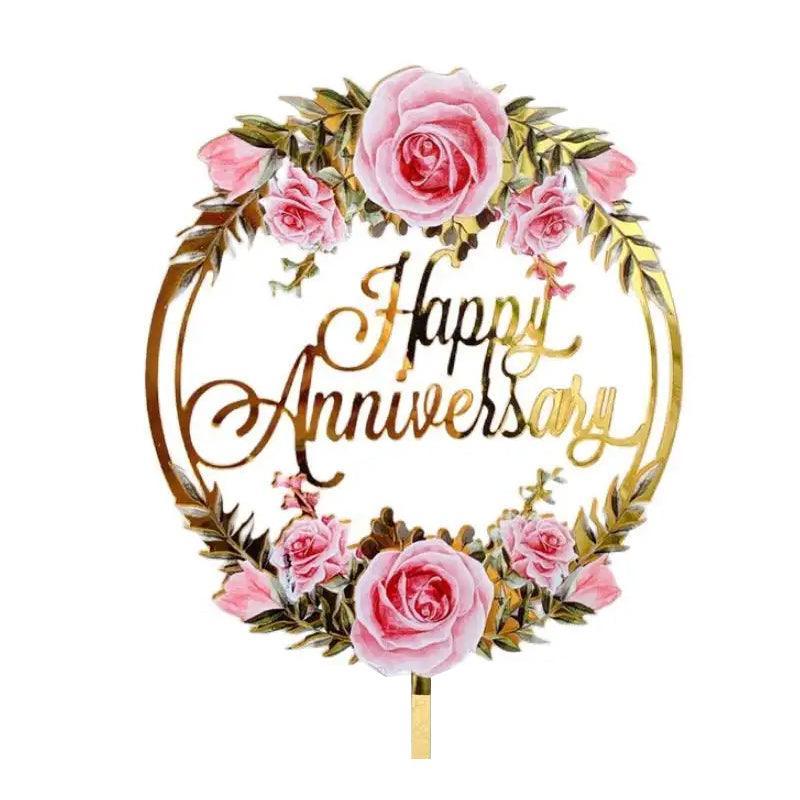 Happy Birthday Anniversary Wedding Cake Flowers Topper Acrylic Party Decorations - NO.05