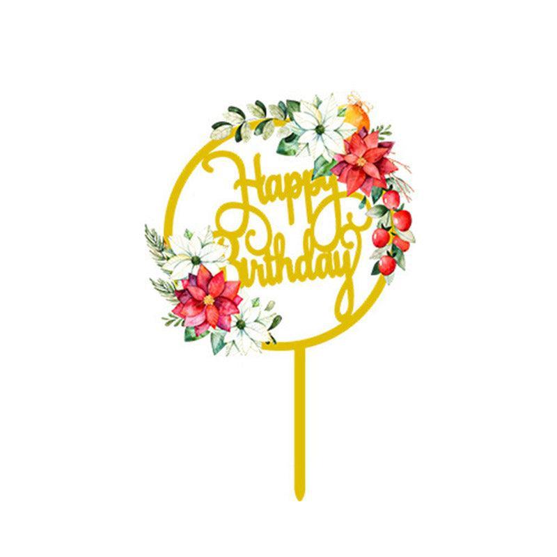 Happy Birthday Anniversary Wedding Cake Flowers Topper Acrylic Party Decorations - NO.08