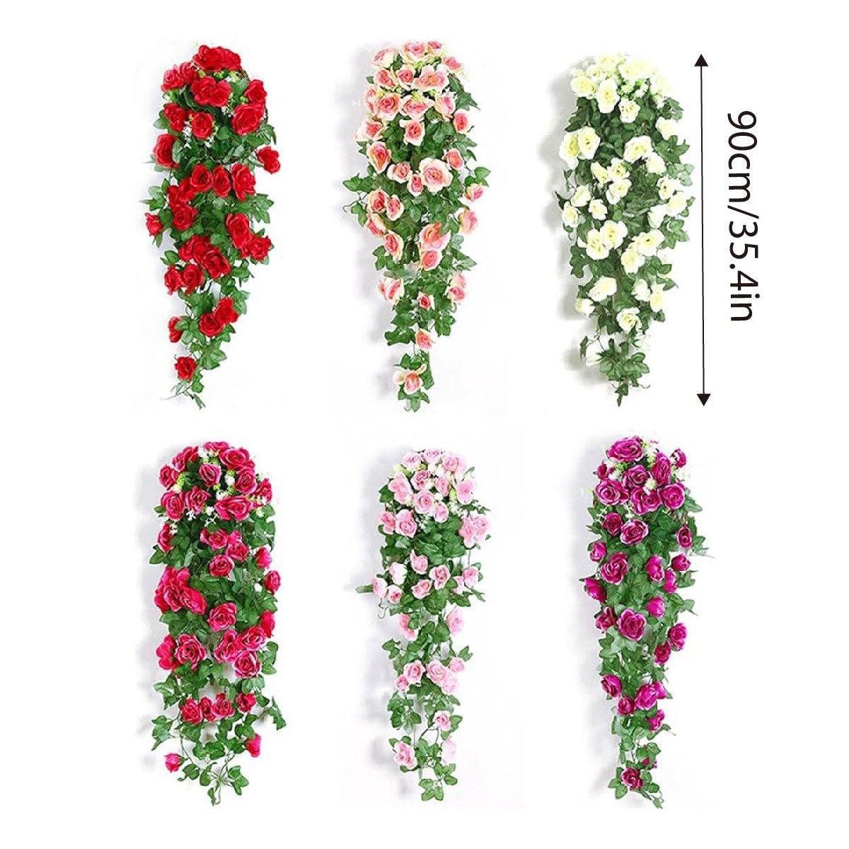 2PCS Artificial Rose Flower Garland Hanging Vine Home Wall Decor Fake Rattan - Purple