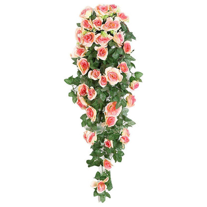 2PCS Artificial Rose Flower Garland Hanging Vine Home Wall Decor Fake Rattan - Purple