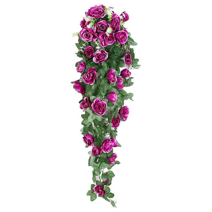2PCS Artificial Rose Flower Garland Hanging Vine Home Wall Decor Fake Rattan - White