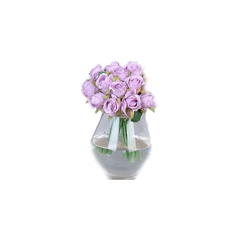 12 Heads Silk Rose Artificial Flowers Fake Bouquet - White+blue