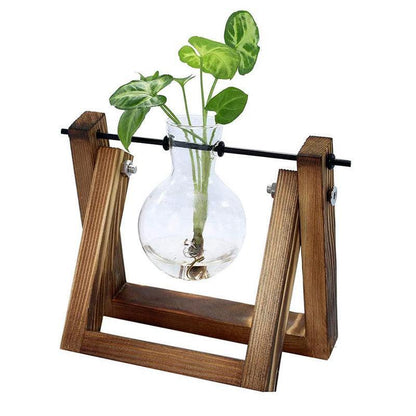 Wood Stand Glass Vase Terrarium Hydroponic Hanging Planter Home Decor - S With 1 Bottle