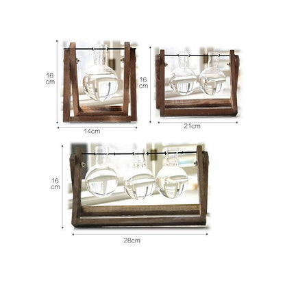 Wood Stand Glass Vase Terrarium Hydroponic Hanging Planter Home Decor - L With 3 Bottles