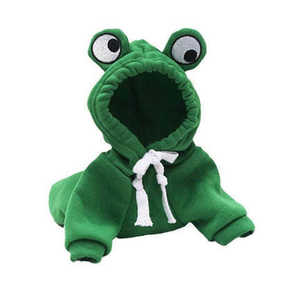 Warm Hooded Cartoon Frog Pet Clothes for Dogs and Cats Autumn Winter Vest - M