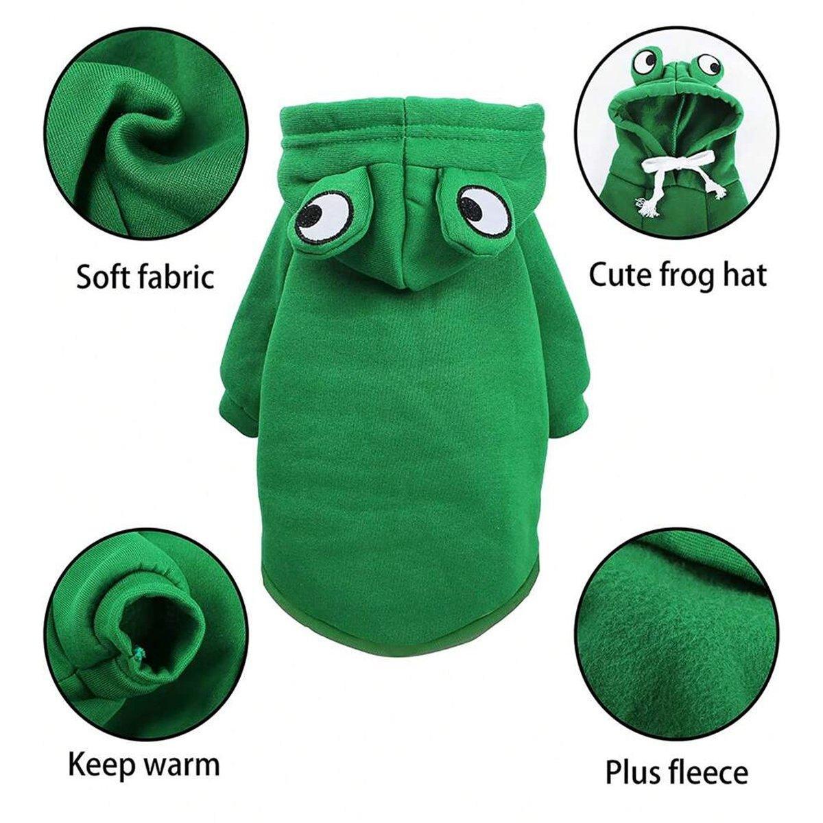 Warm Hooded Cartoon Frog Pet Clothes for Dogs and Cats Autumn Winter Vest - S