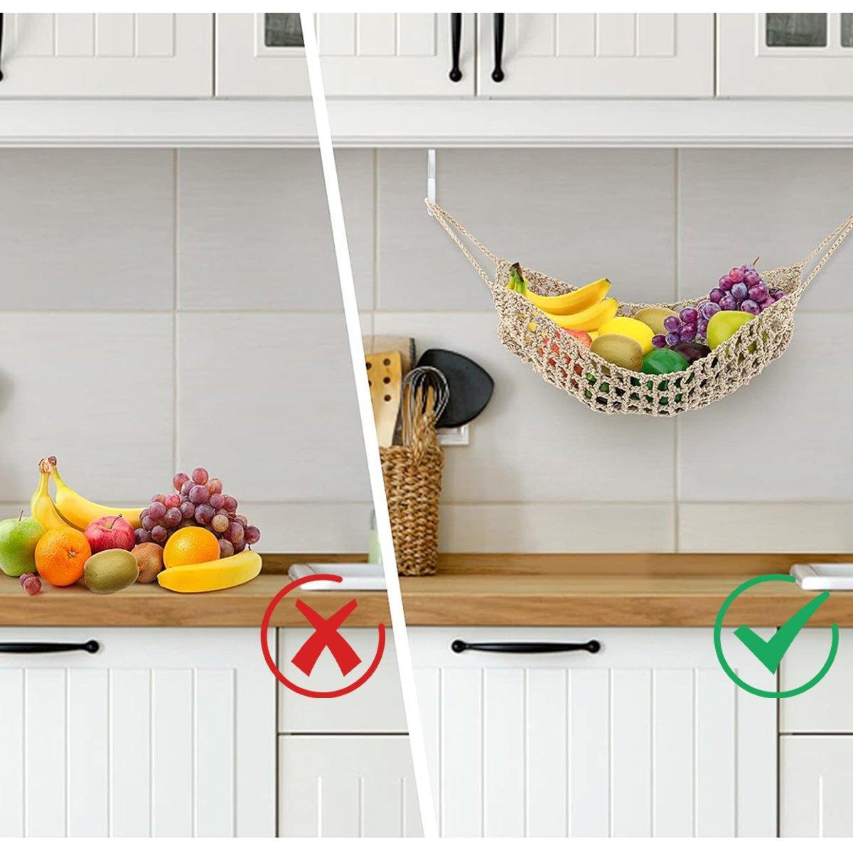 Under Desk Hanging Fruit Basket Kitchen Storage Net Home Organizer for Fruits - Khaki