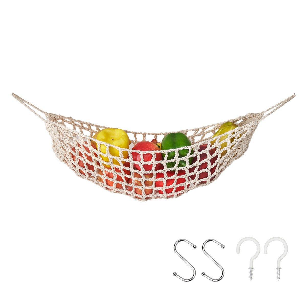 Under Desk Hanging Fruit Basket Kitchen Storage Net Home Organizer for Fruits - Yellow