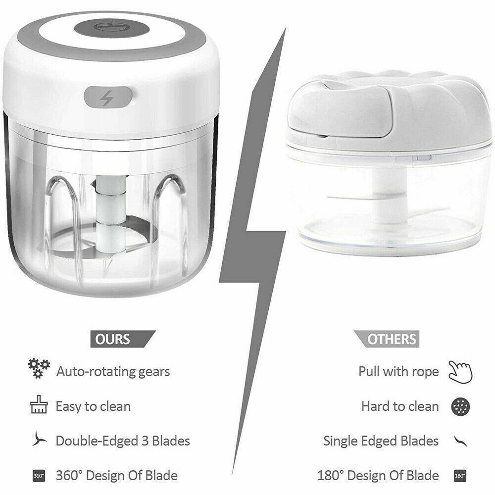250Ml Usb Rechargeable Mini Food Garlic Grinder Electric Garlic Chopper Cordless - Pink