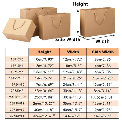25pcs Paper Gift Bags Handbag Kraft Paper BagsParty Favors Wedding Packaging - 22x30x8cm