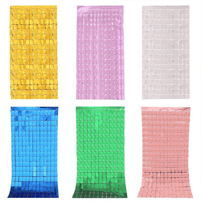 Rectangle Tinsel Curtain Shimmer Wall Backdrop 2M Length Party Decoration Sequin - Green