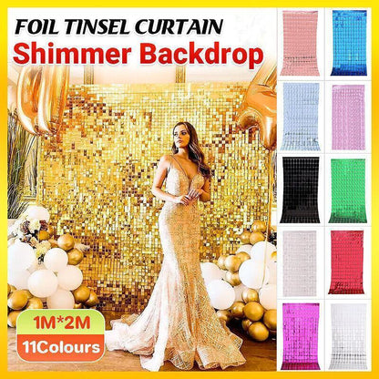 Rectangle Tinsel Curtain Shimmer Wall Backdrop 2M Length Party Decoration Sequin - Light Blue
