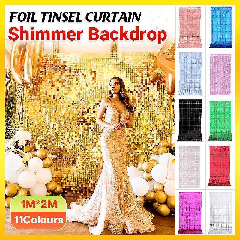 Rectangle Tinsel Curtain Shimmer Wall Backdrop 2M Length Party Decoration Sequin - Rose Gold